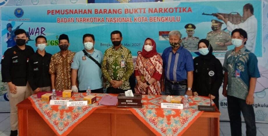 BNN Kota Bengkulu Musnahkan Barang Bukti Narkotika Golongan I Jenis Shabu Di Aula BNN Kota Bengkulu