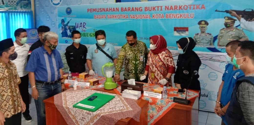 BNN Kota Bengkulu Musnahkan Barang Bukti Narkotika Golongan I Jenis Shabu Di Aula BNN Kota Bengkulu