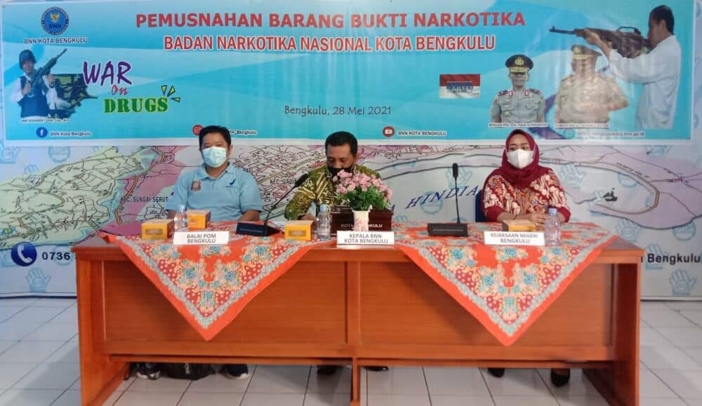 BNN Kota Bengkulu Musnahkan Barang Bukti Narkotika Golongan I Jenis Shabu Di Aula BNN Kota Bengkulu