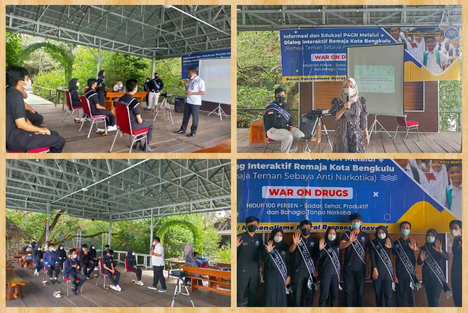 BNN Kota Bengkulu laksanakan kegiatan Informasi dan Edukasi P4GN Melalui Dialog Interaktif Remaja yang bertema "Remaja Teman sebaya anti Narkoba" yang dihadiri oleh 10 orang peserta di Aula Waroeng Bambu Si Kabayan Resto Bengkulu Konsep Otomatis